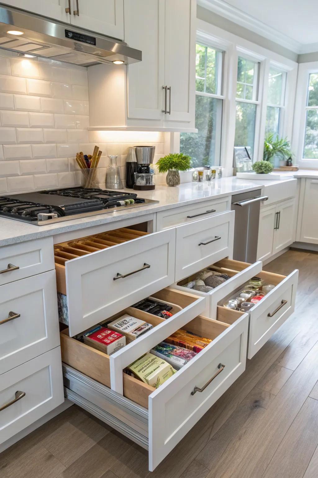 Intelligent storage systems that maintain the cooking area tidy and functional.