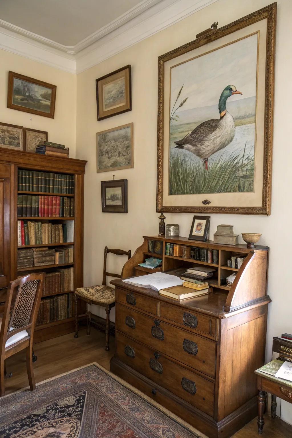 Classic aquatic bird artwork adds a touch of nostalgia to your decor.
