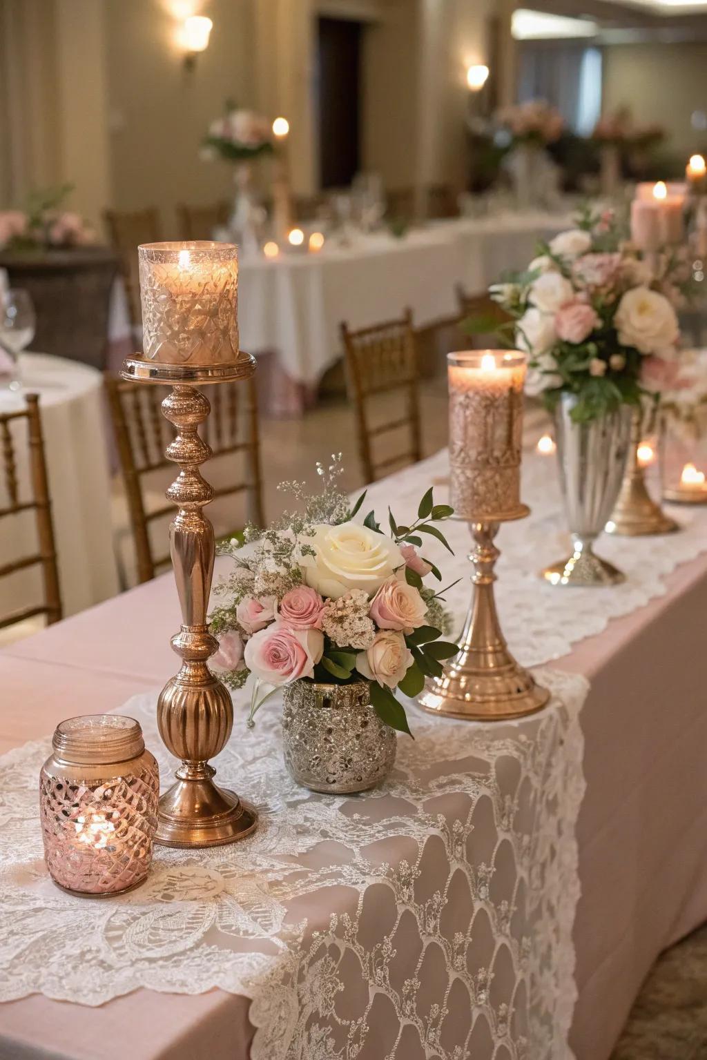 Vintage rose ornamentation featuring shimmering accents.