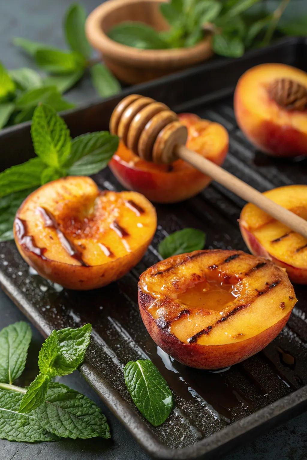 Sweet, succulent cooked Melba fruit with honey and cinnamon.