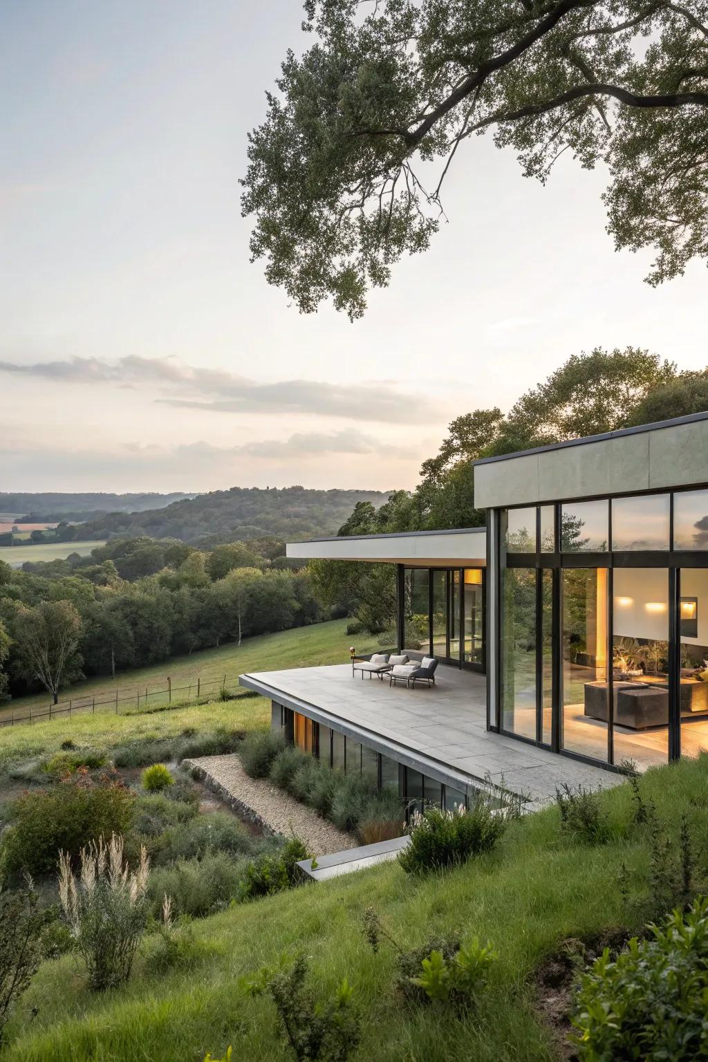 A home with striking architectural design, beautifully integrated into the natural landscape.
