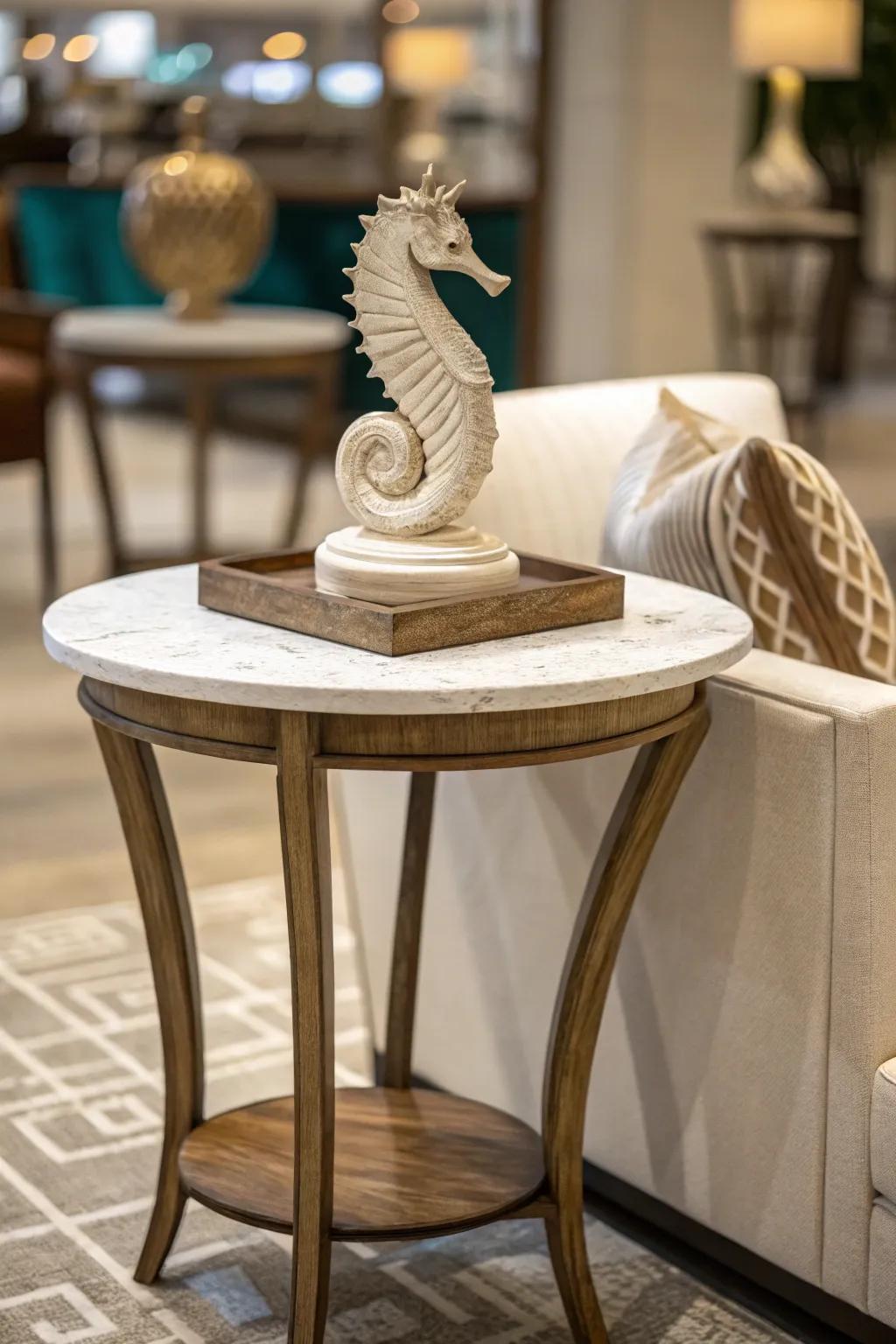 An artistic piece adding creative flair to a side table.