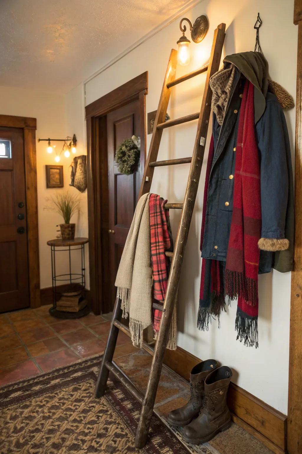 Use an old ladder in a creative way to hang coats.