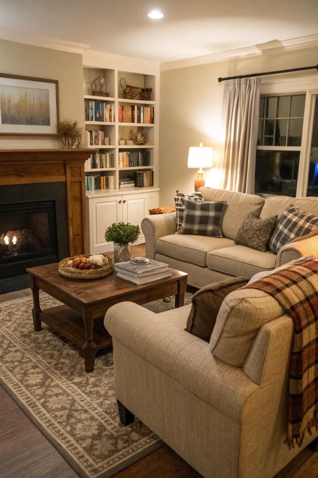 Cozy seating arrangements make this European-style living area feel inviting.