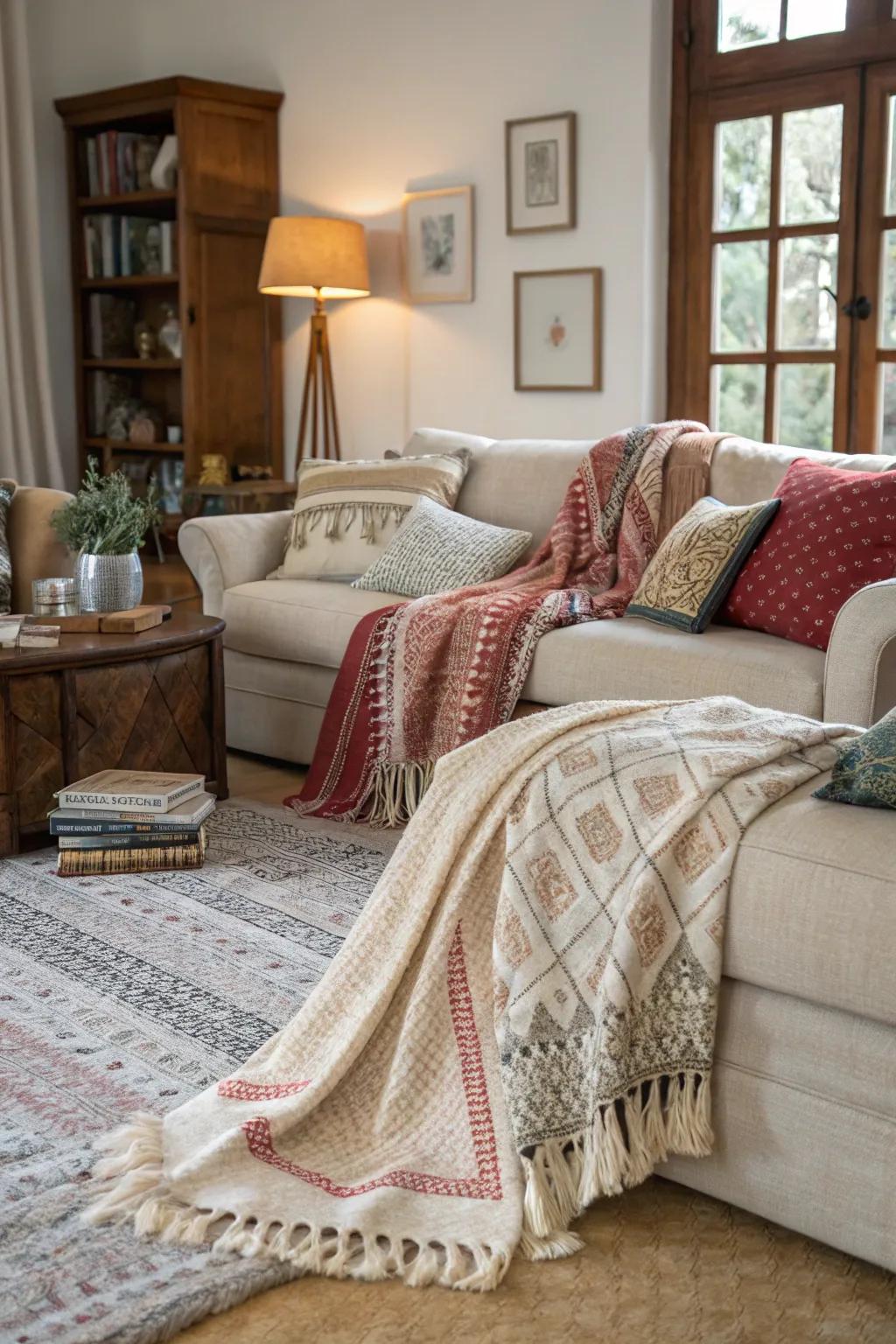 Cozy up with layered textiles.