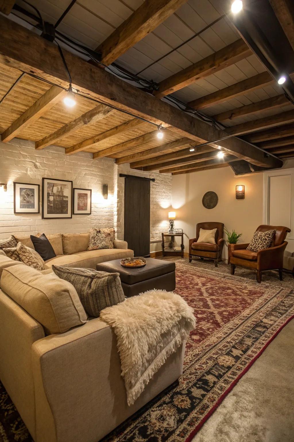 A snug and welcoming basement living zone.