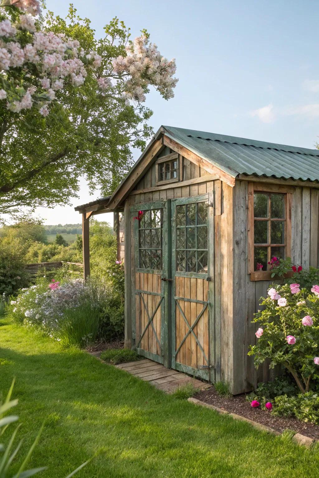 Rustic elements add timeless charm to your shed.
