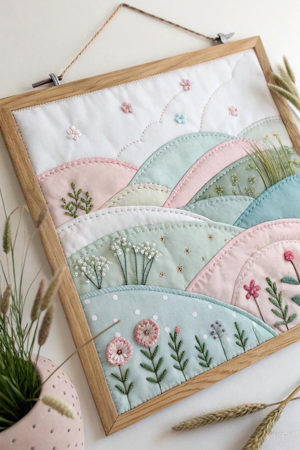 Step into a dreamscape with this enchanting fabric vista.