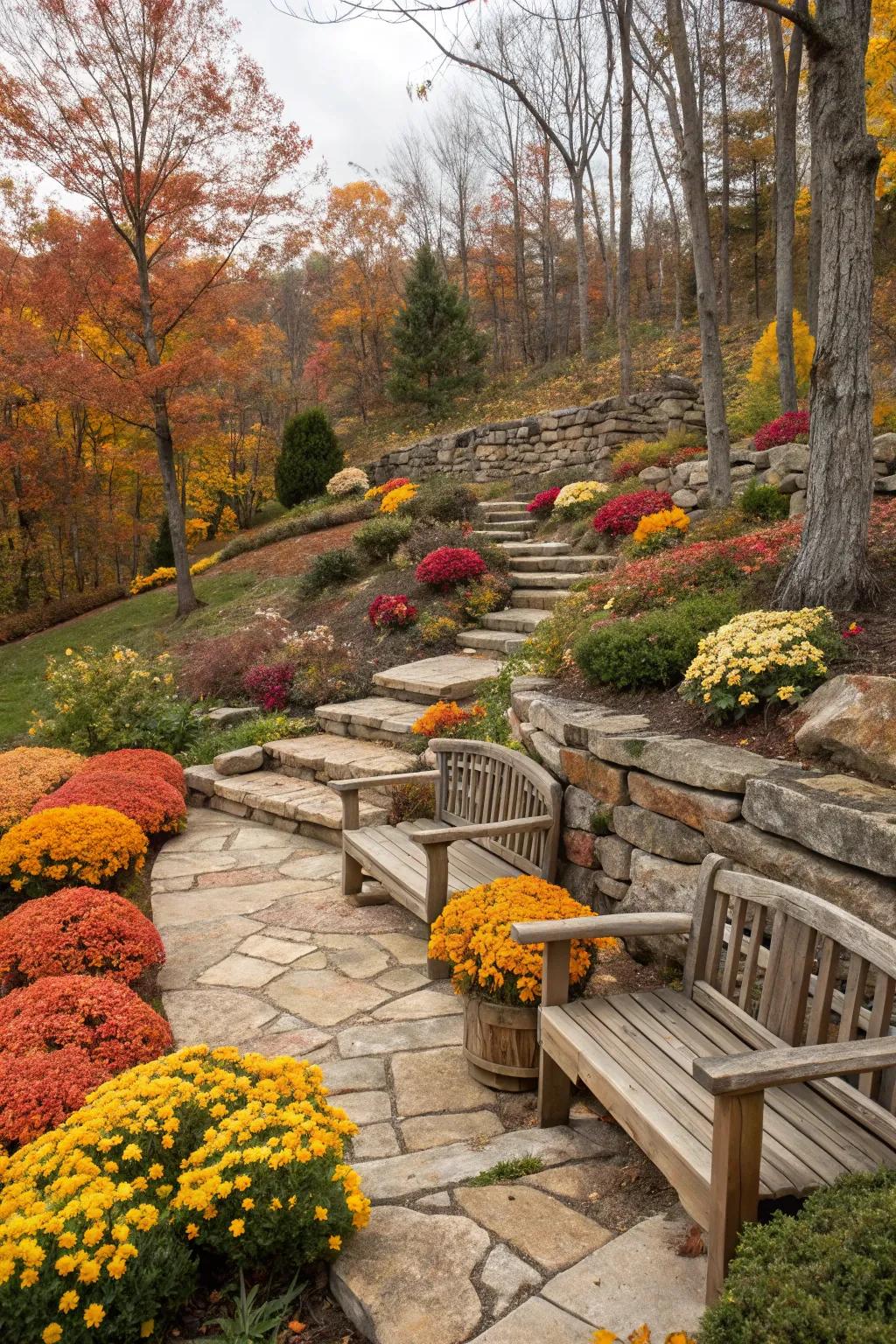 Natural textures enrich the rustic allure of autumn gardens.