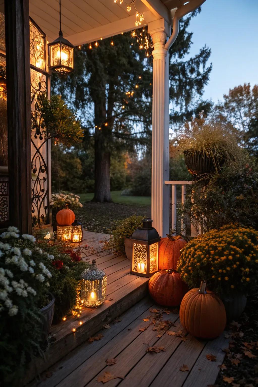 Luminaries and illumination metamorphose the veranda into a bewitching nocturnal hideaway.