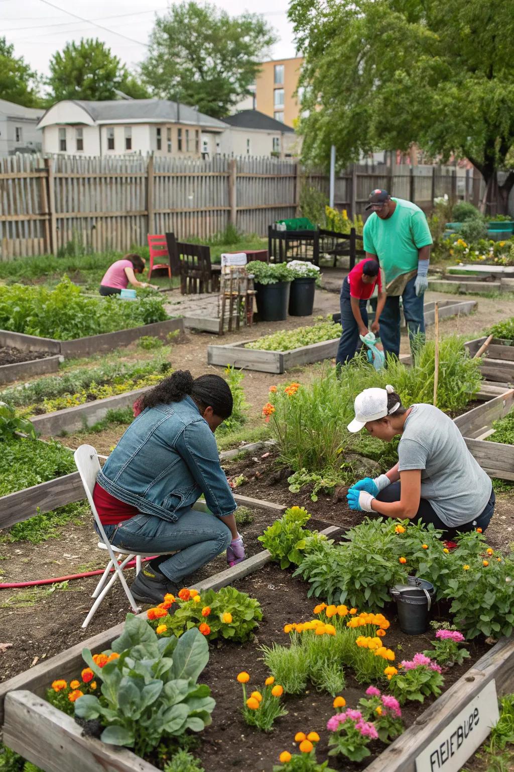 A thriving shared crop area where neighbors cultivate their own produce.