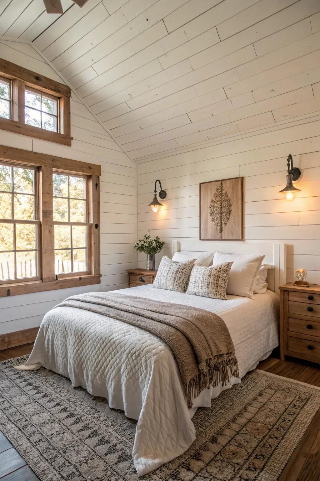 Shiplap walls provide a classic and timeless look.