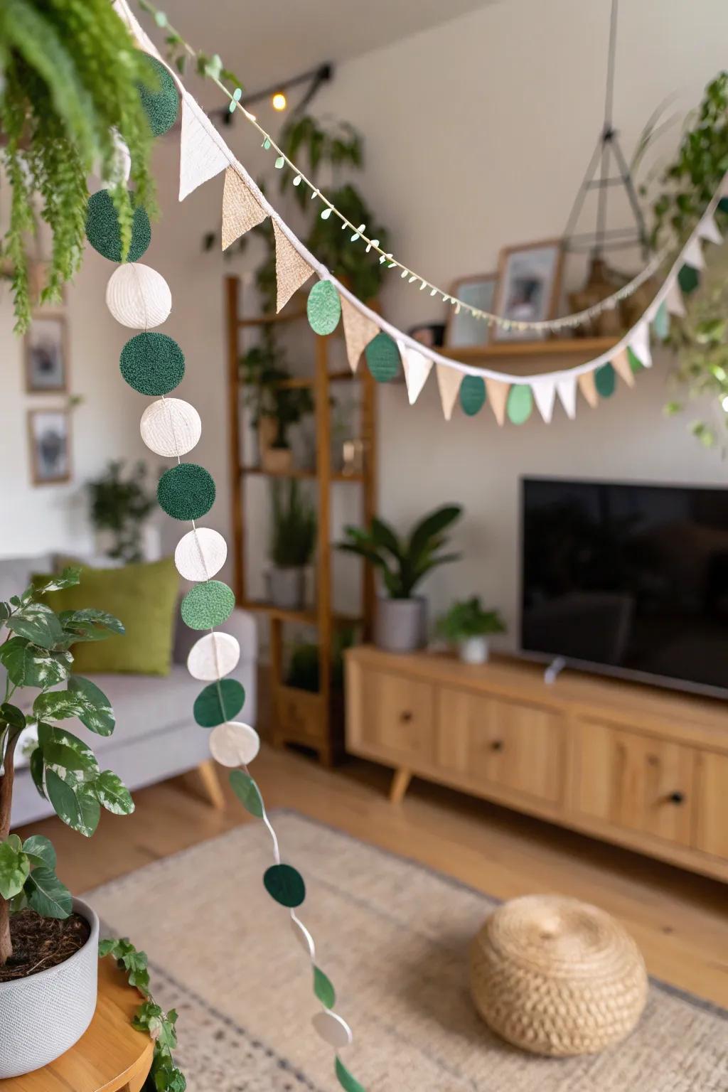 Eco-conscious felt garlands merge visual appeal with sustainability in home decor.