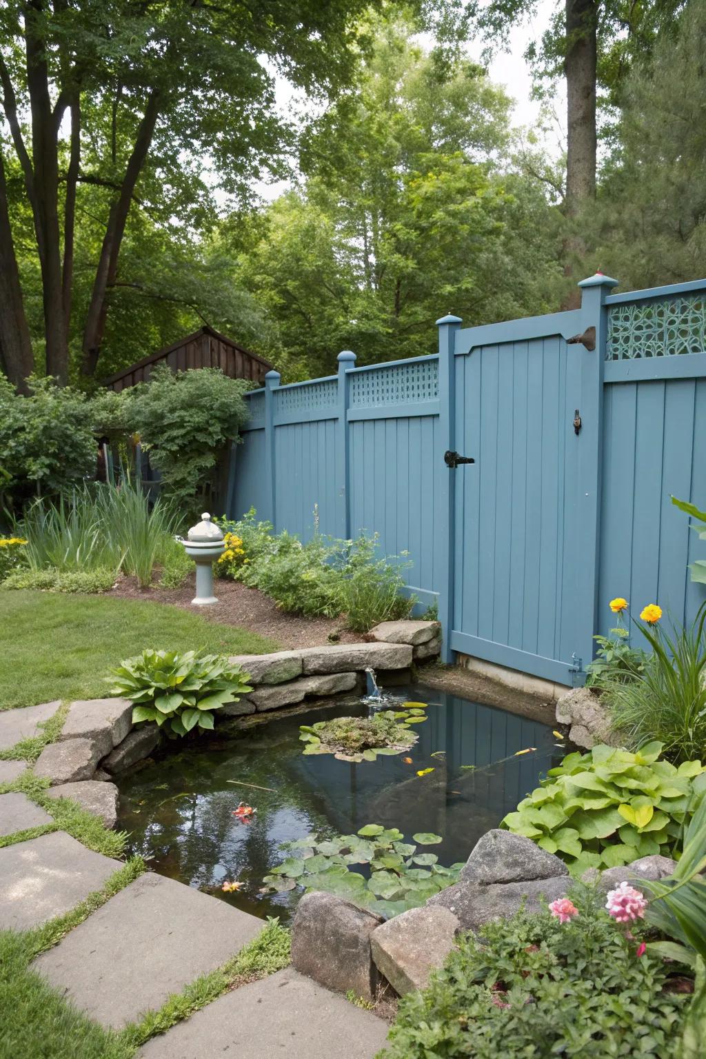 Azure fences make a calming and serene atmosphere in gardens.