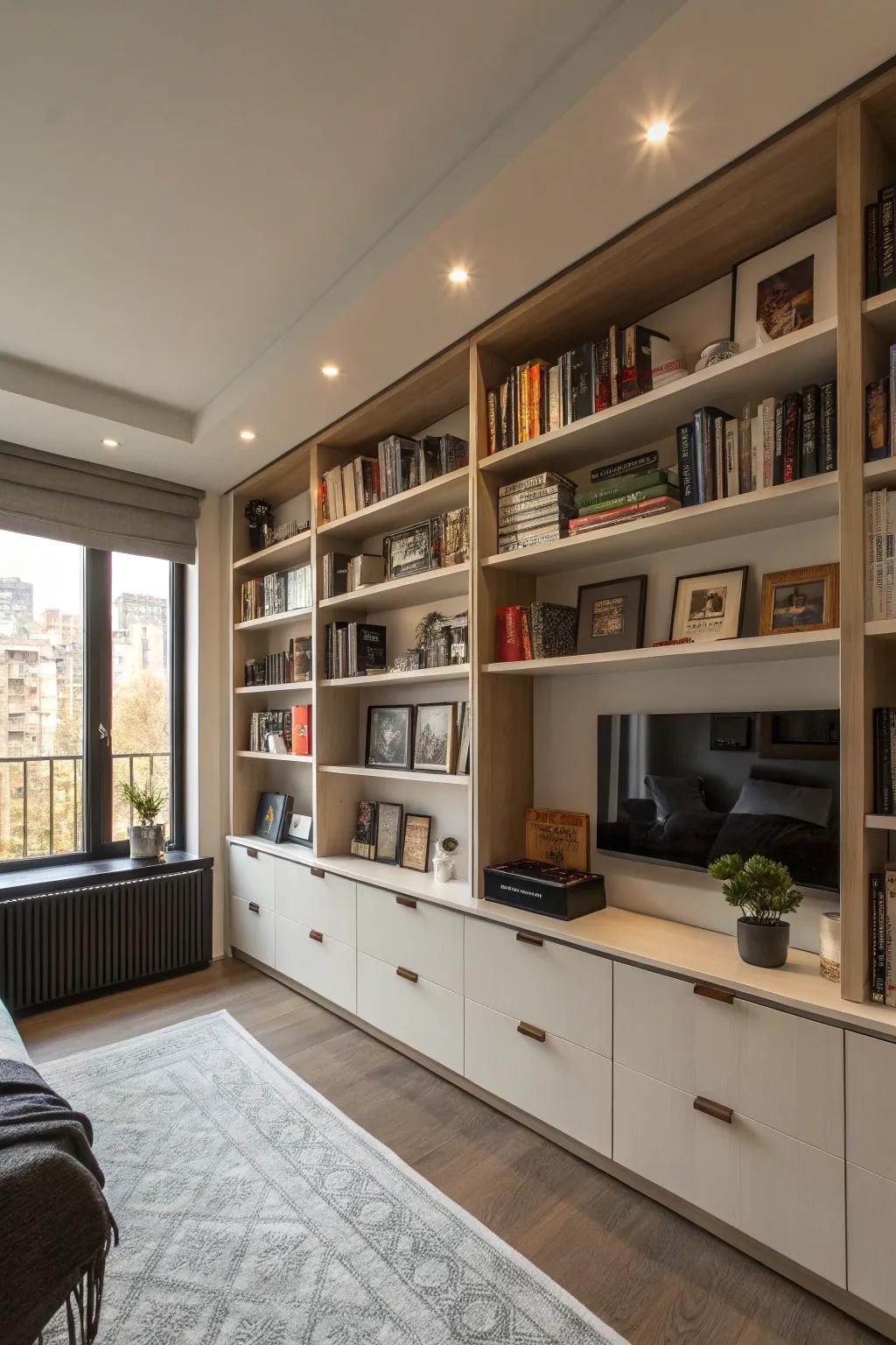 Stylish shelving keeps your space organized and personal.