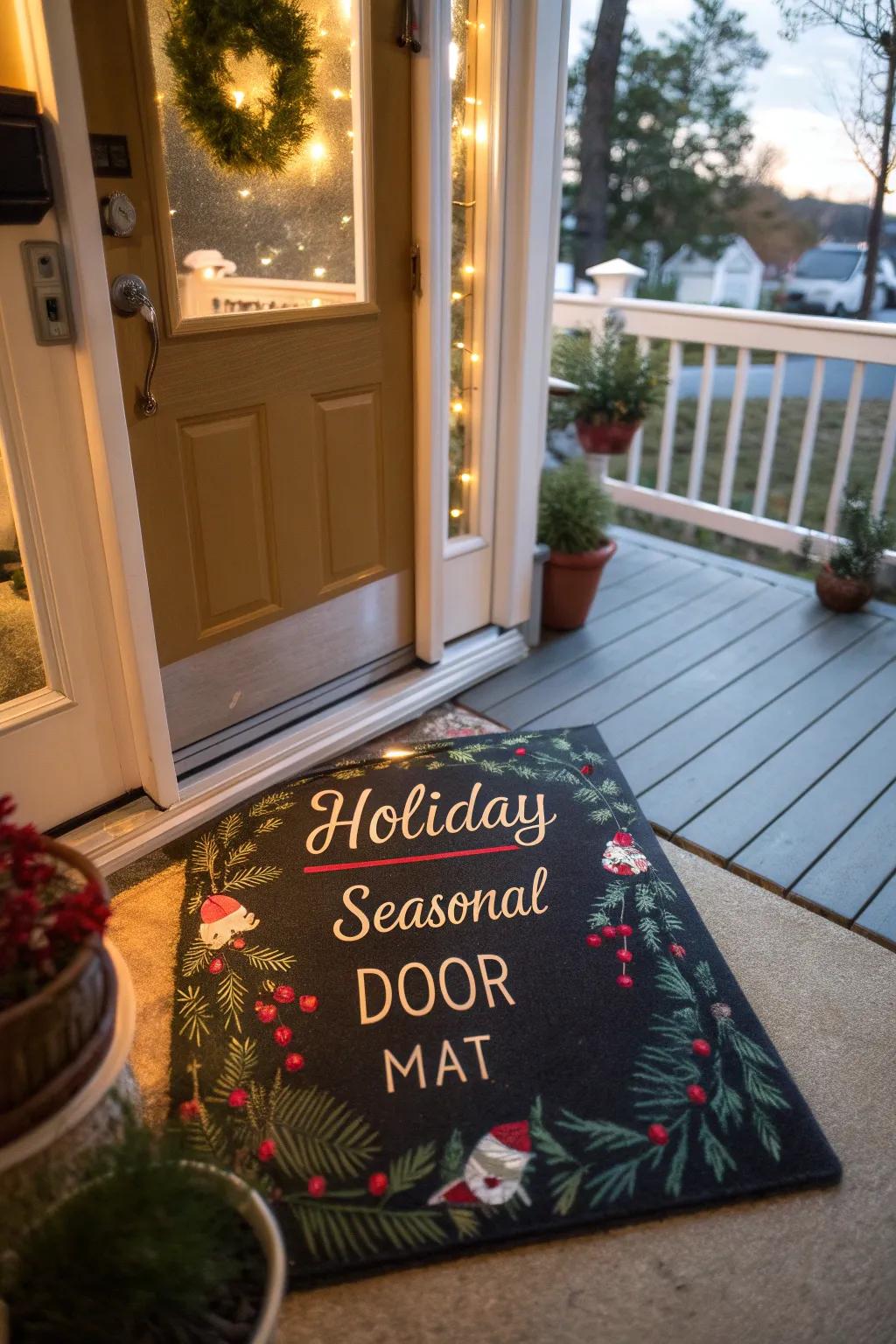 A playful seasonal ground covering with a holiday greeting.
