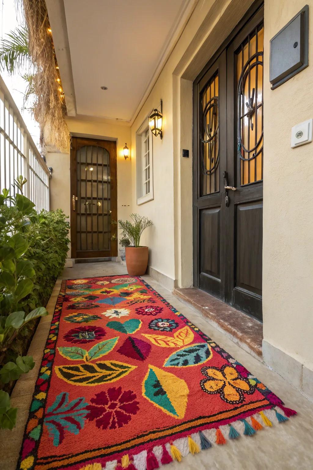 A lively rug can instantly brighten a home's facade.