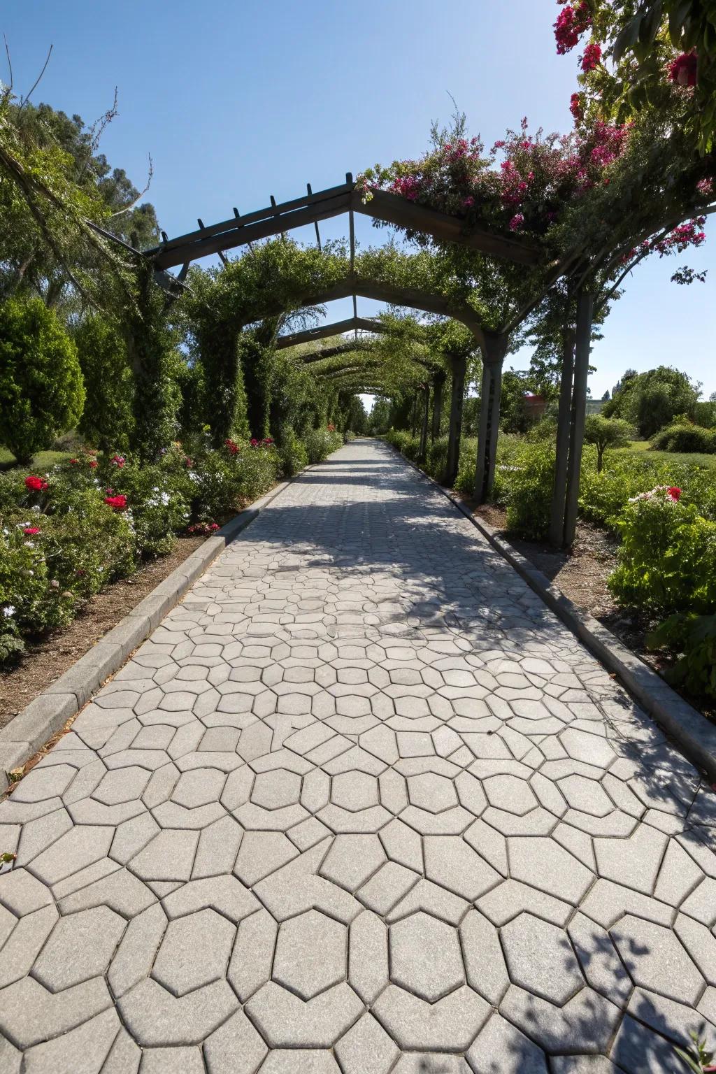 Geometric designs inject a modern flair into walkway layouts.