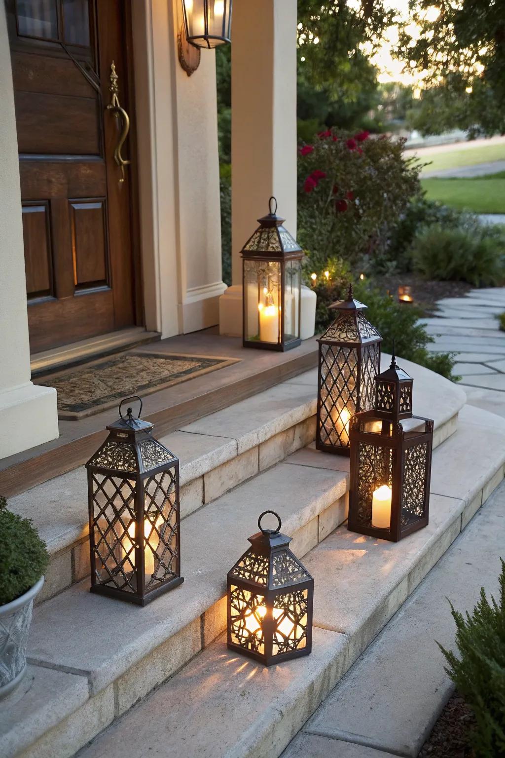 Beacons add a warm radiance to your holiday porch.