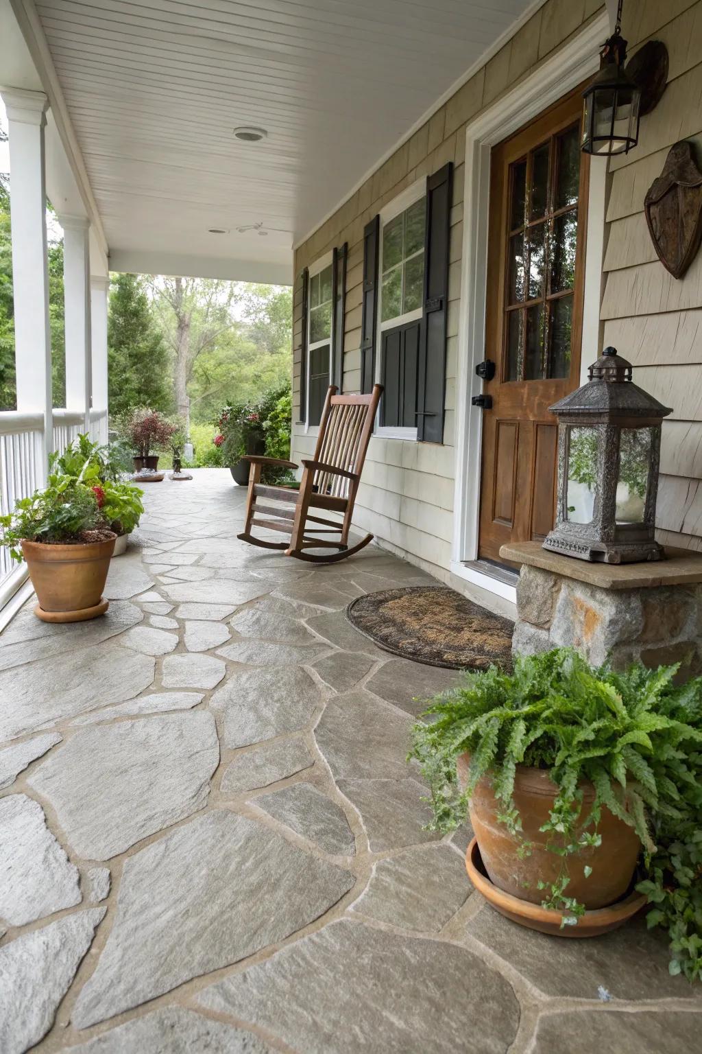 Simulated rock concrete for an elegant touch.