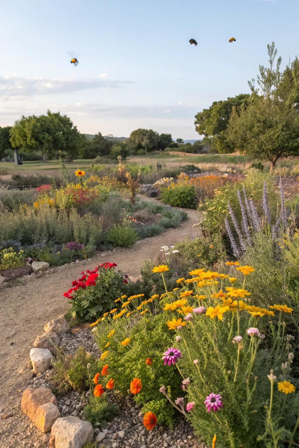 A garden designed to attract and support pollinators and wildlife.