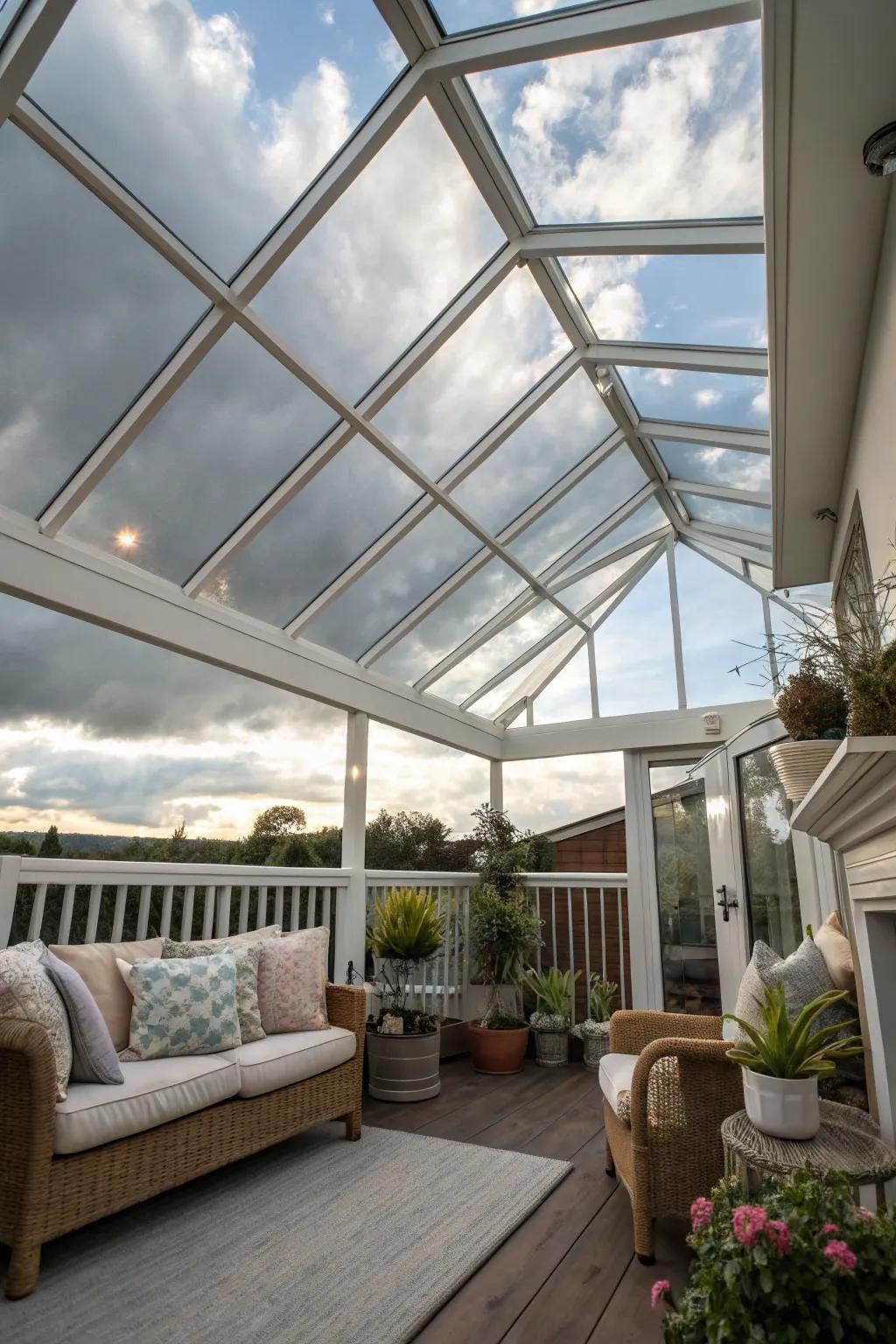 A glass roof veranda that links you to the skies aloft.