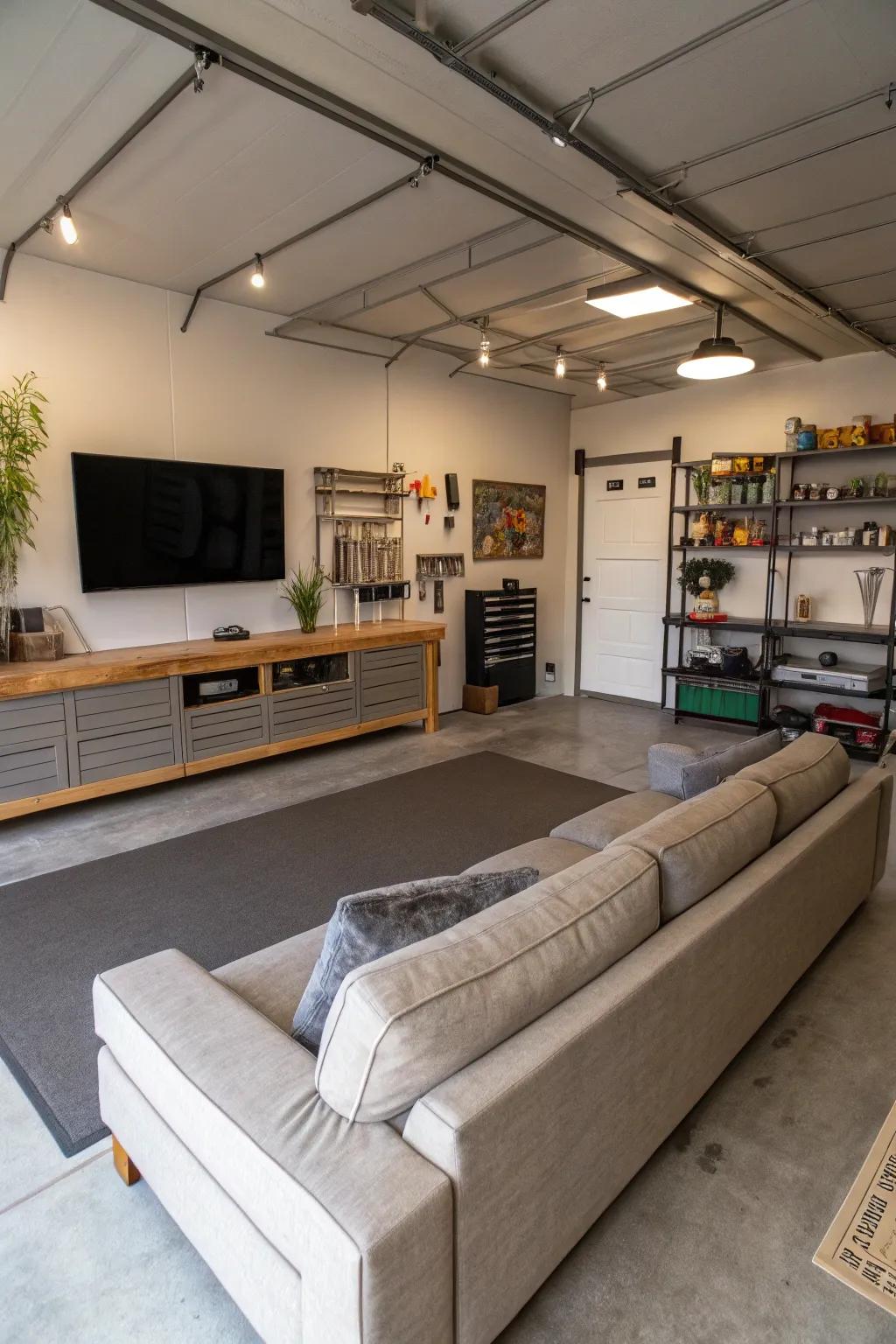 Open-concept design for a roomy and relaxing man cave.