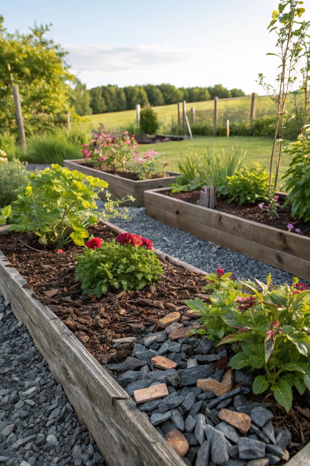Improve dampness retention in your garden through a fusion of bark and stone fragments.
