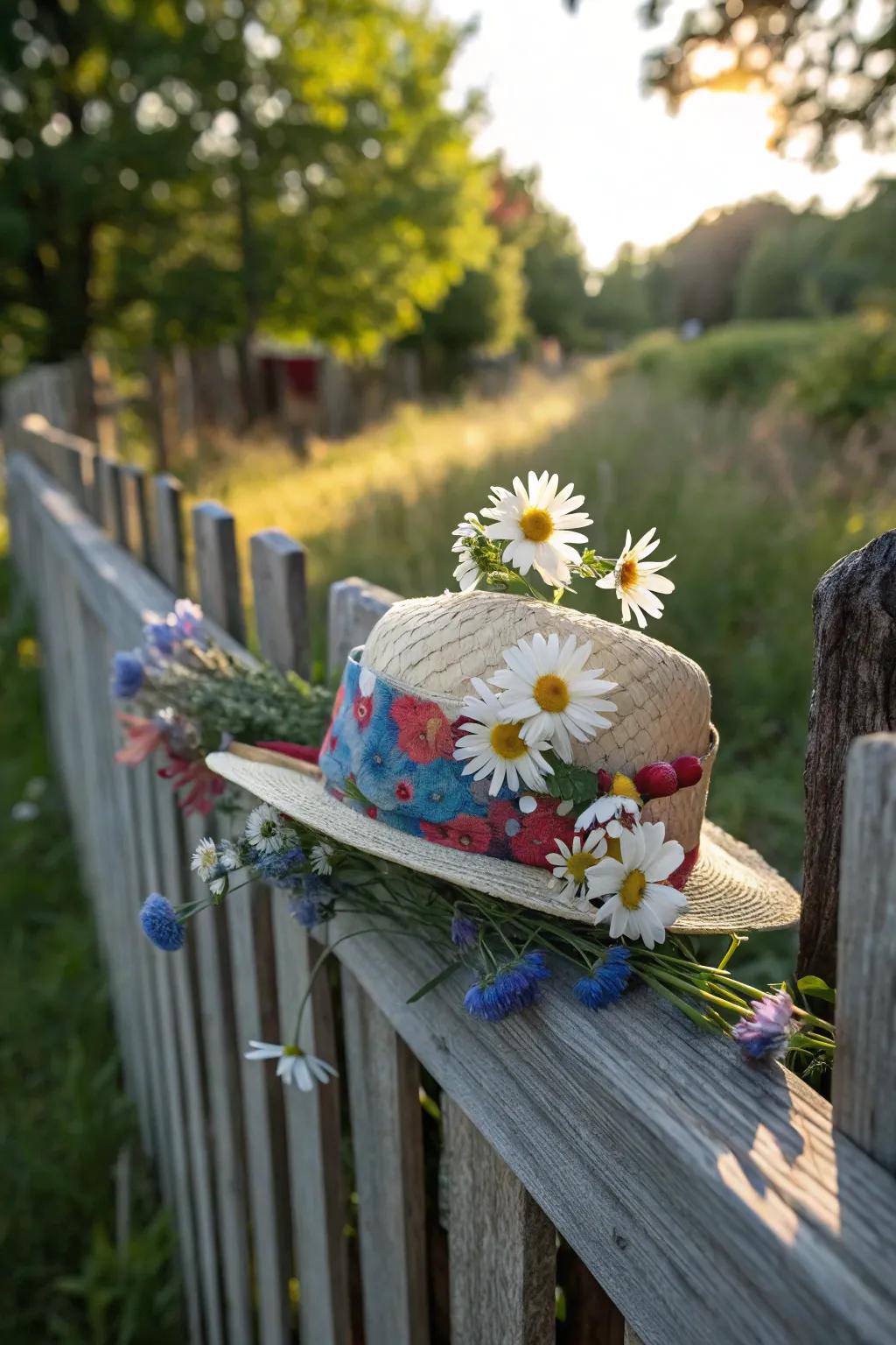 Meadow enchantment hat with an uninhibited wildflower feel.