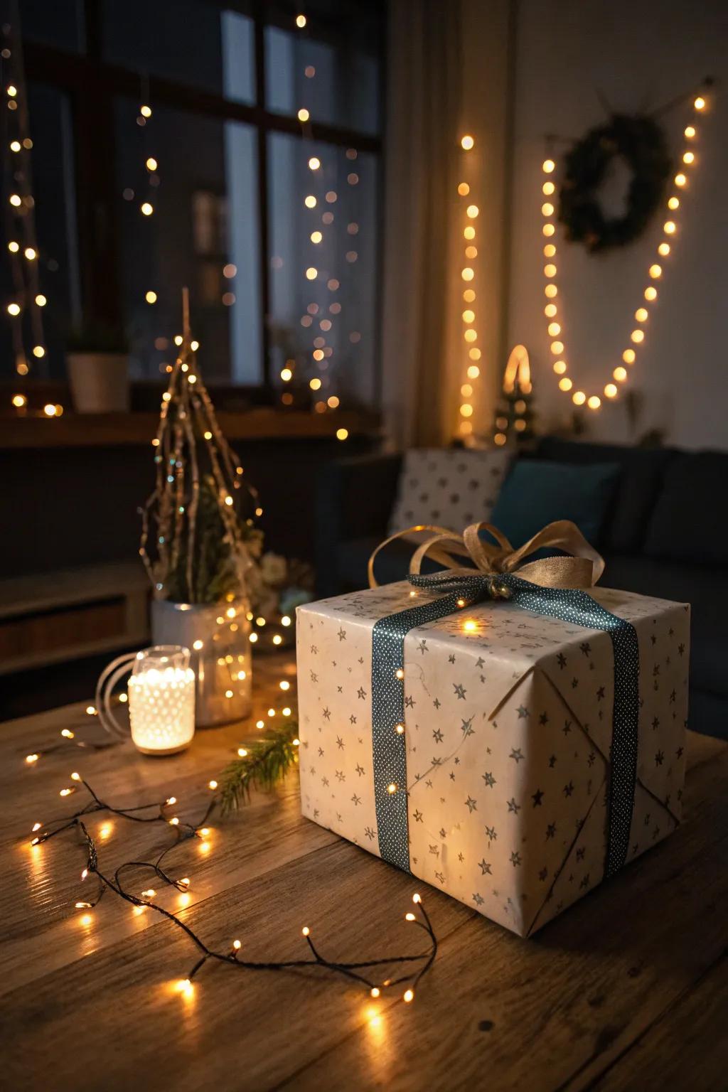 Gift with twinkling lights band