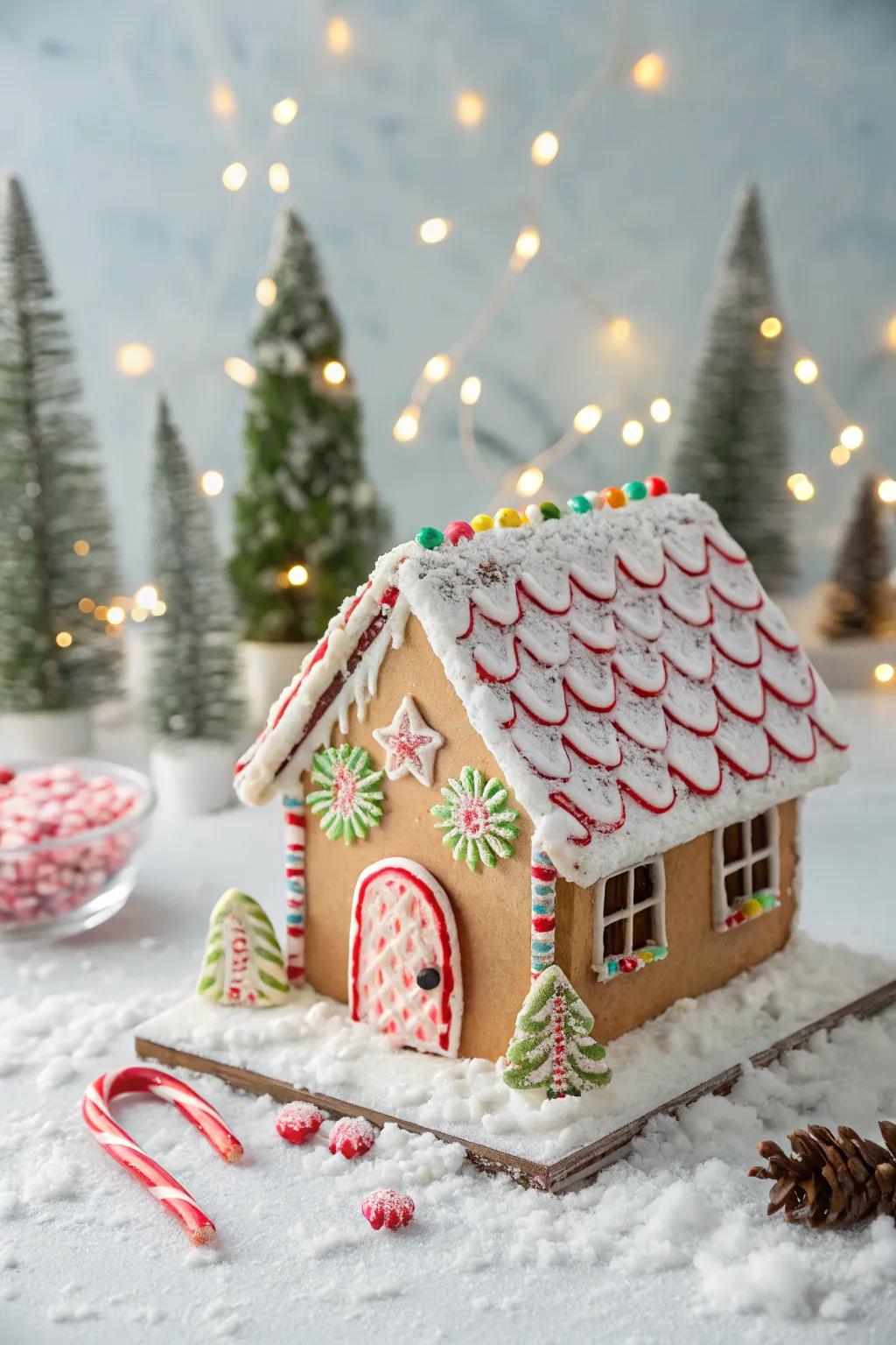 Minty shell segments infuse celebration and essence into gingerbread edifice roofings.