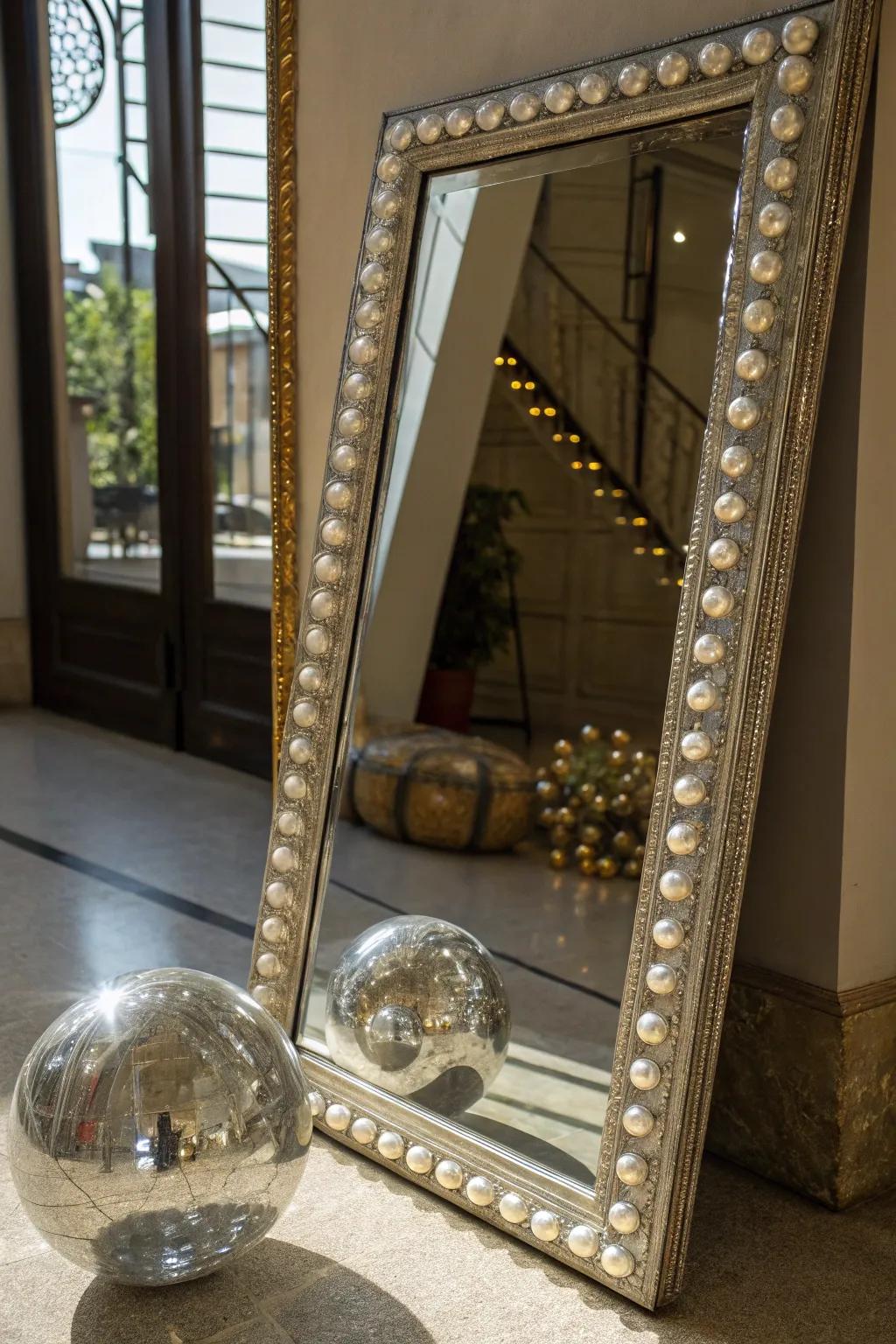 Optimize your mirror's effect using glass orb accents.