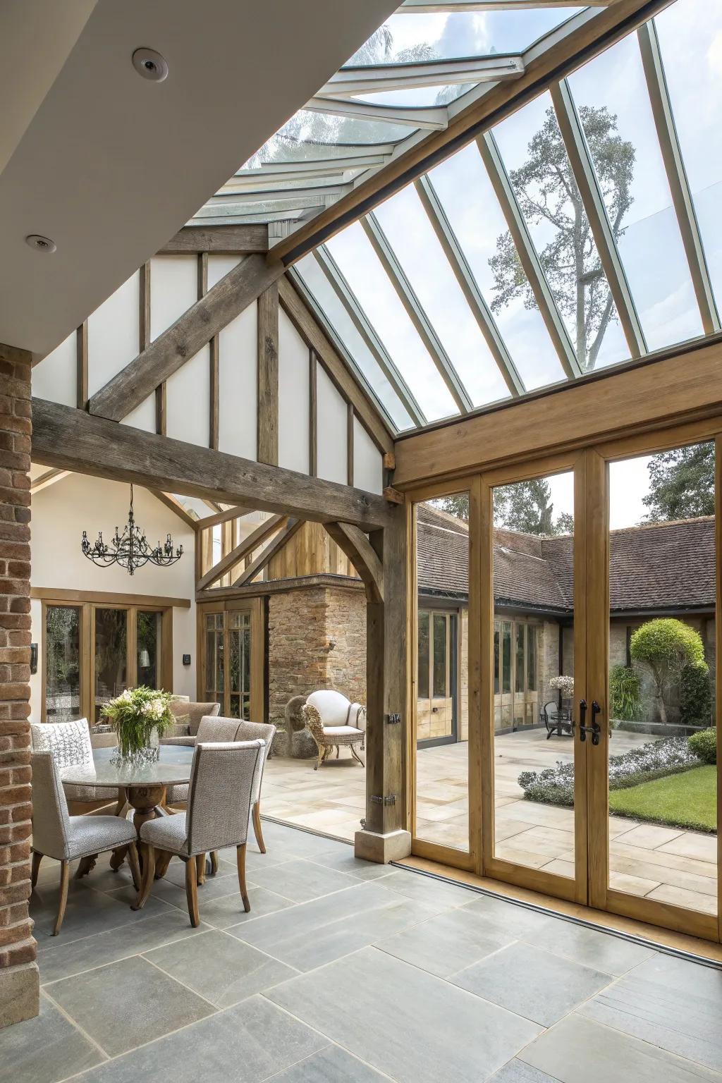 A well-balanced combination of historical and contemporary elements in a glass expansion.