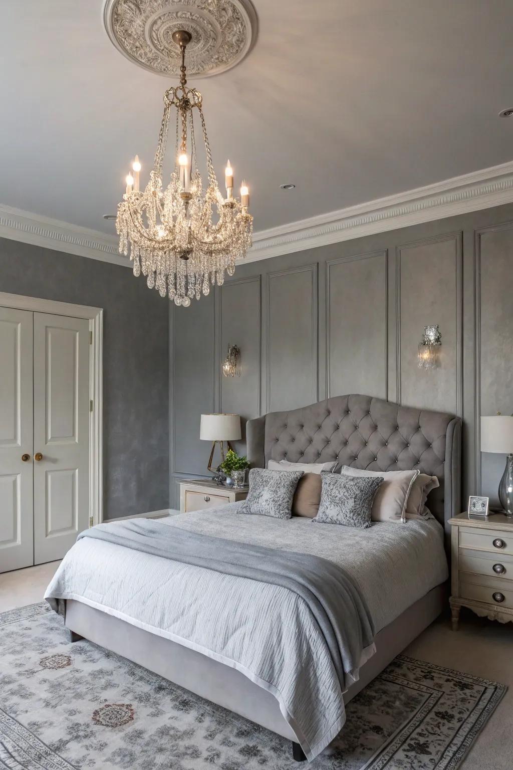 Statement lighting introduces elegance to the room.
