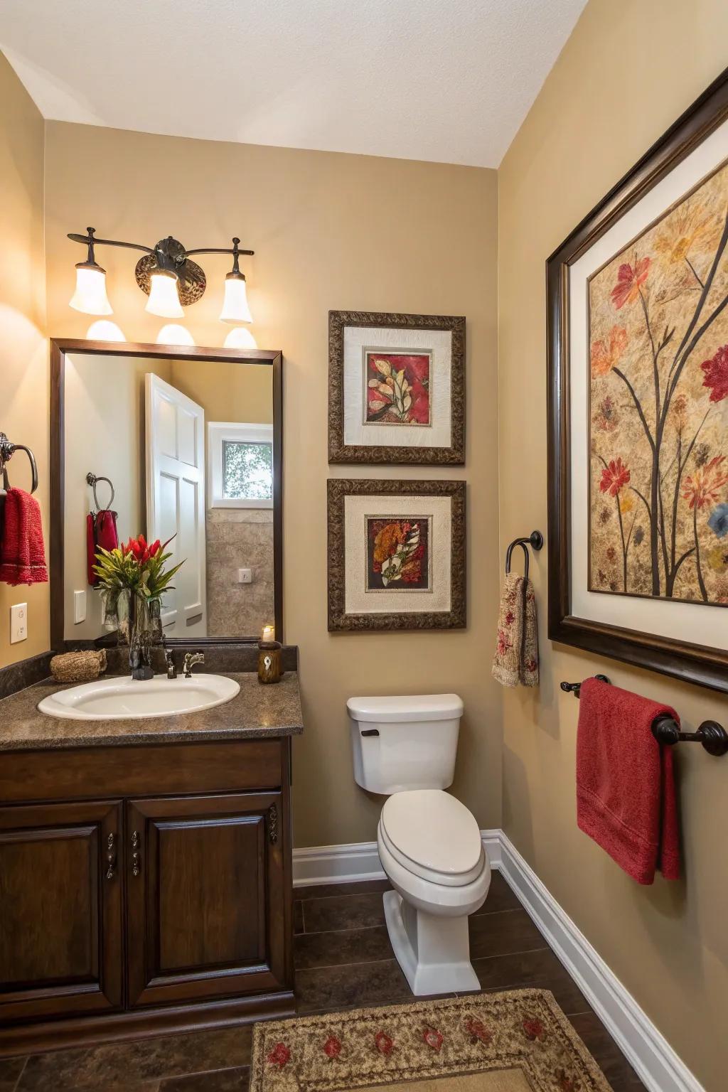 Add works of art to give your powder room a personal and sophisticated touch.