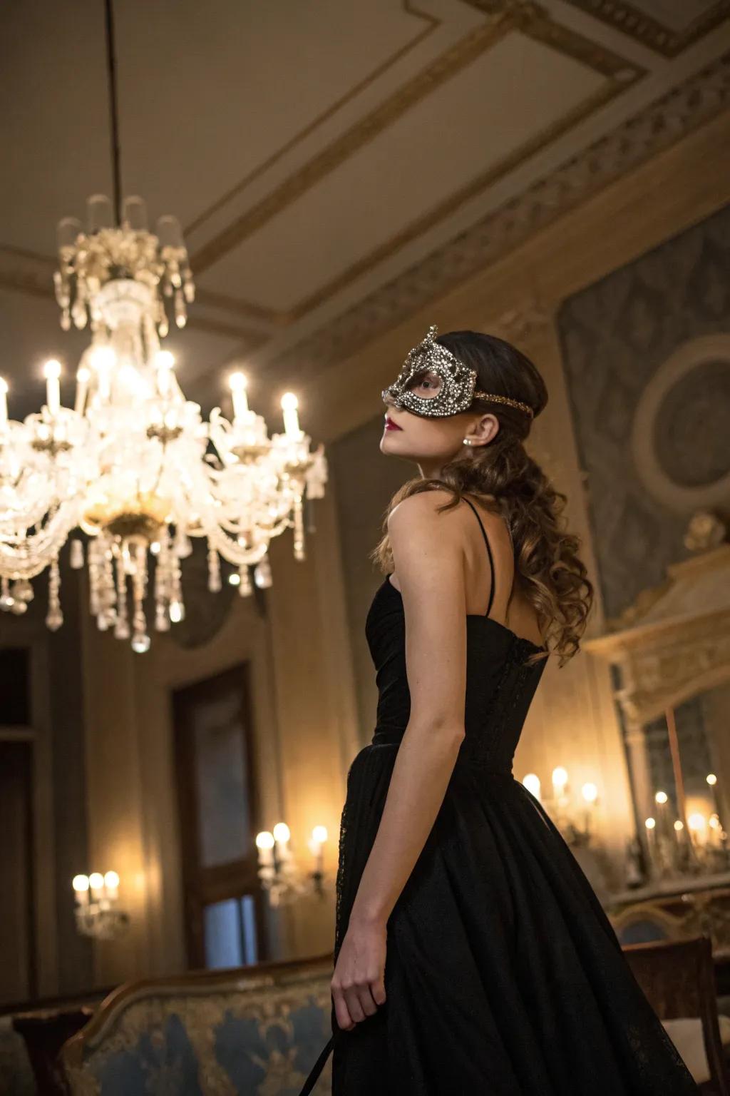 Elegance and mystery at a masked ball.