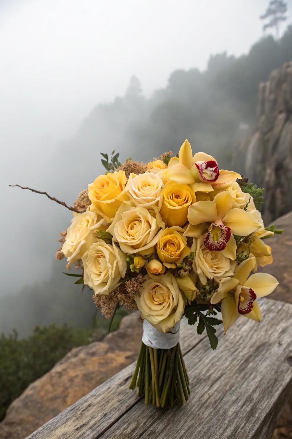 Gilded blooms cast an ethereal gleam upon Halloween arrangements.