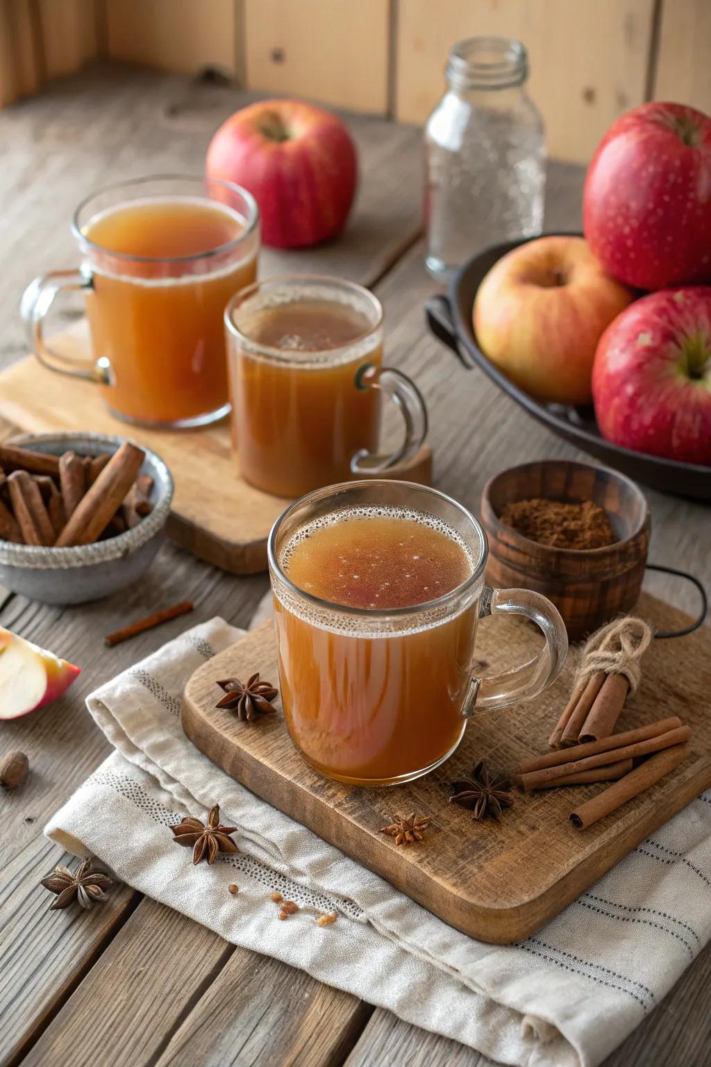 A snug apple cider station showcasing seasonal spices.