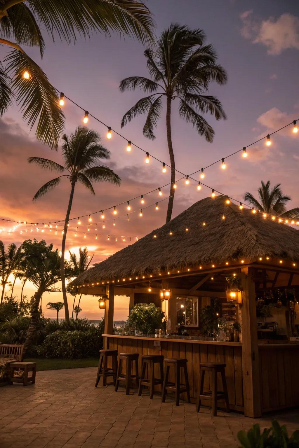 Fairy lights establish an enchanting atmosphere.