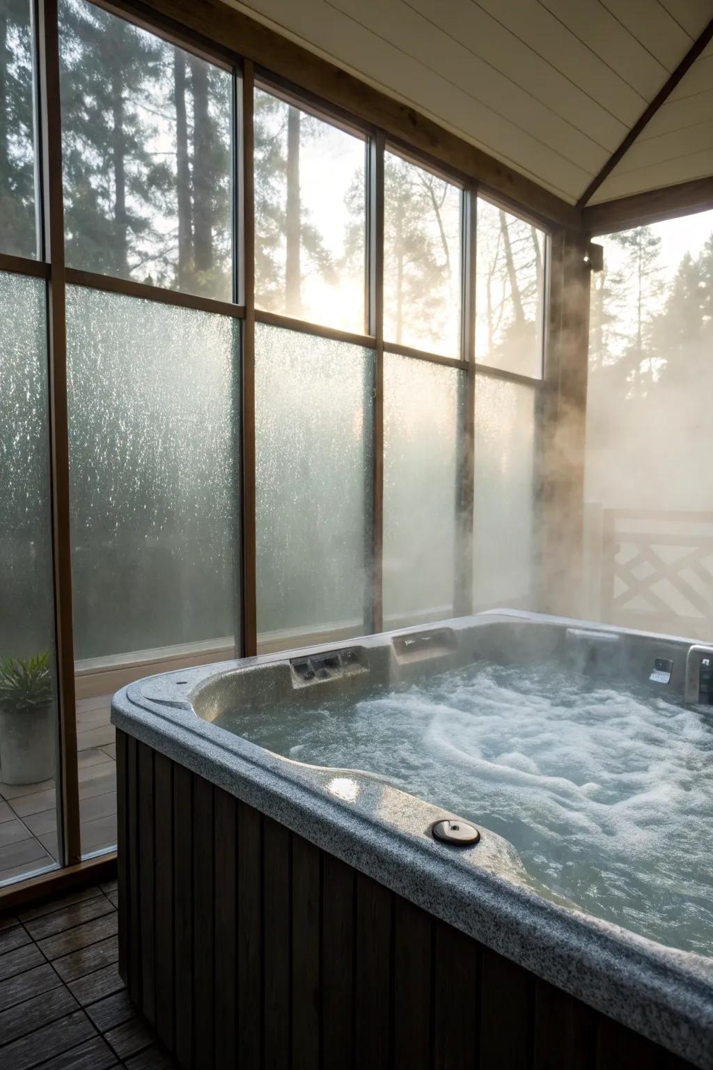 Iced glass sections offer privacy without compromising on light.