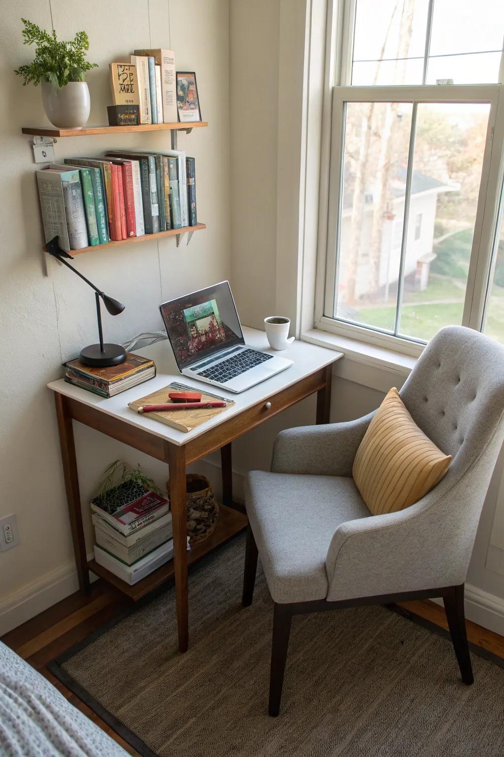 Create a productive nook with a small desk and seat.