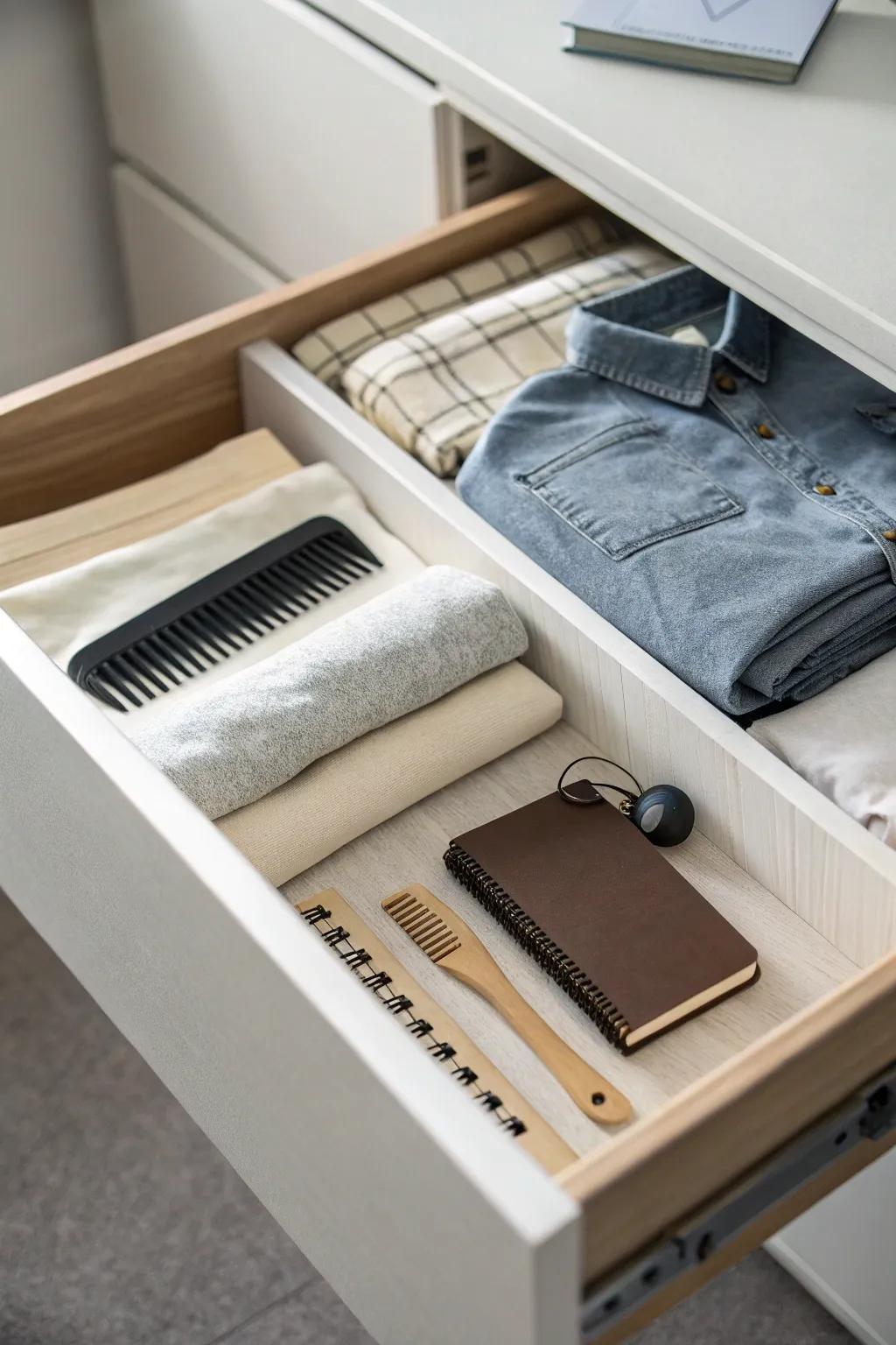 A streamlined drawer arrangement strategy promotes simplicity and convenience.
