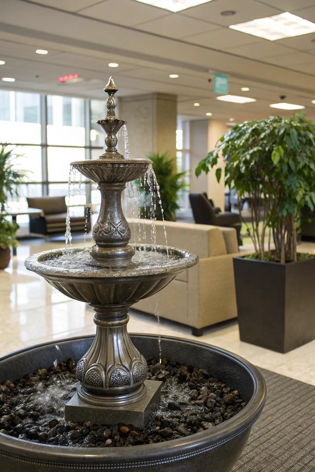 Sculpted fountains are simultaneously art and water feature.