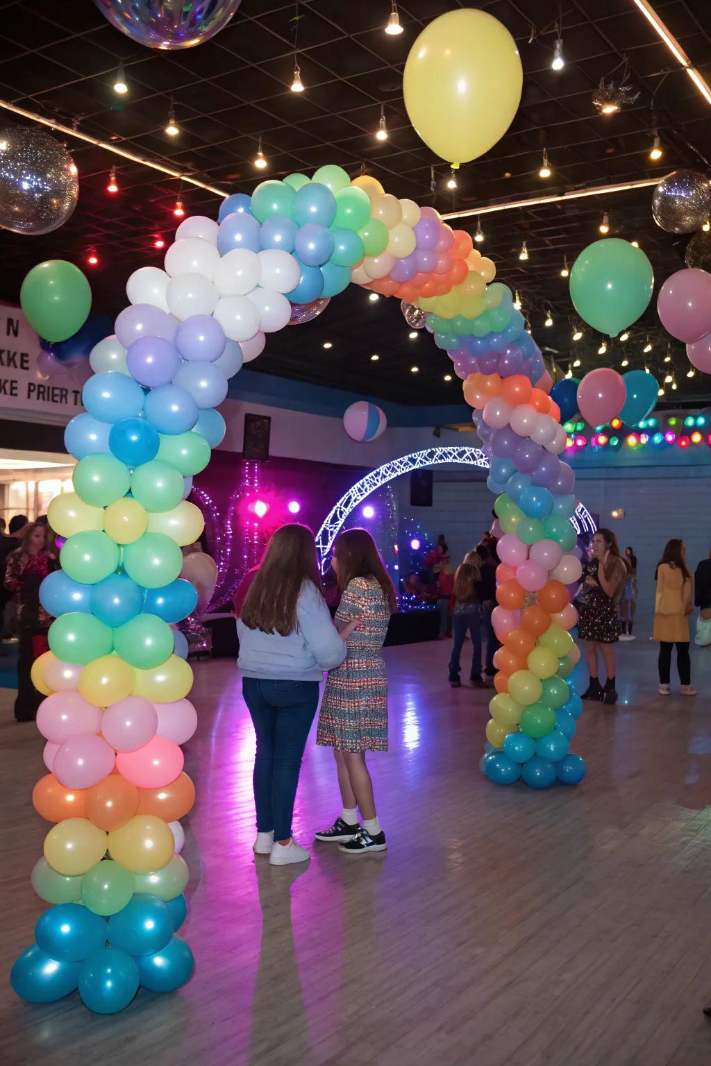 A fun and vibrant indoor party featuring inflatable decor.