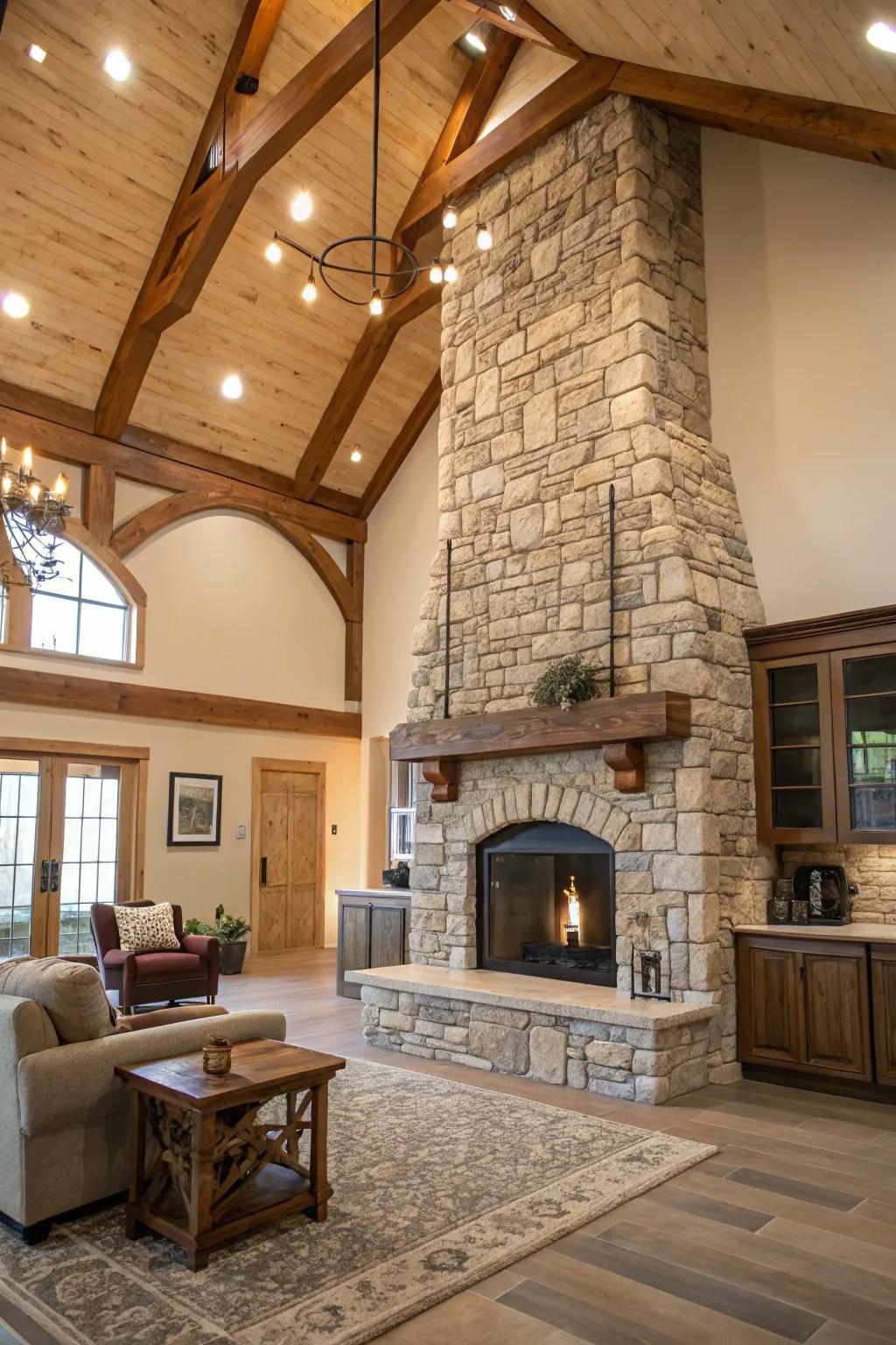 A rock fireplace throws out heat and is a major showstopper.