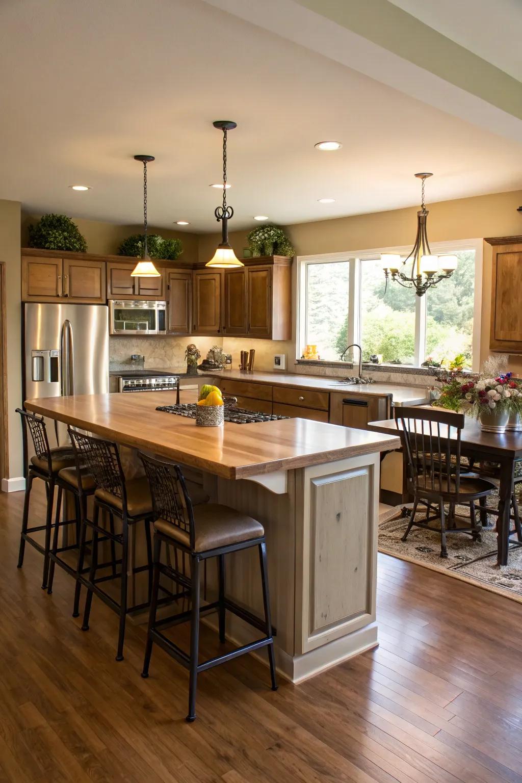 Unified dining spots foster communal living.