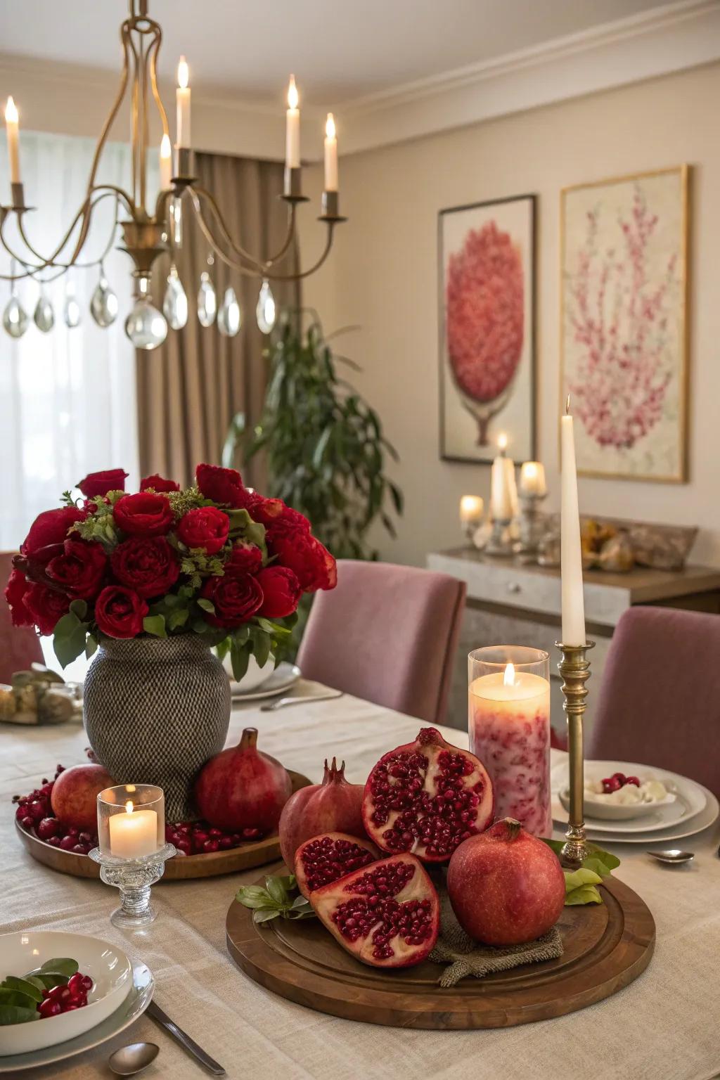 Seed-themed ornaments enhance a dining room's refinement.