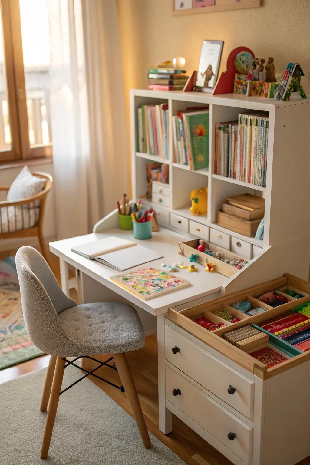 Multi-functional desks balance learning and leisure perfectly.