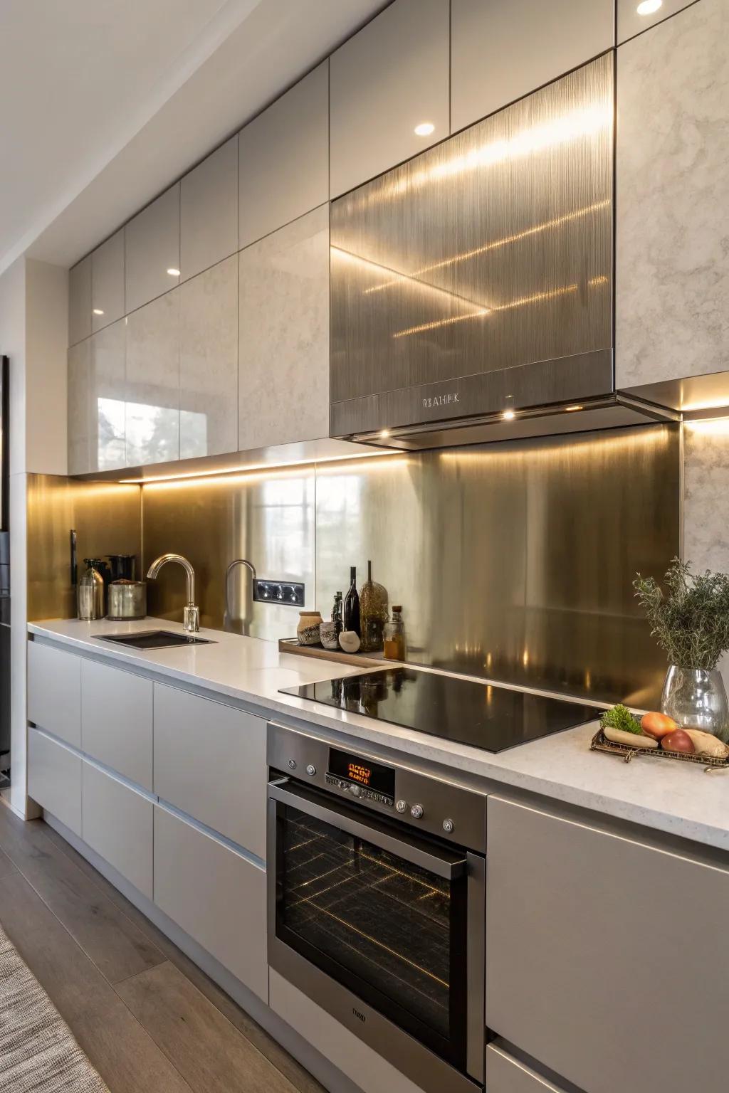 Shiny sheets present a contemporary and reflective splash zone alternative.