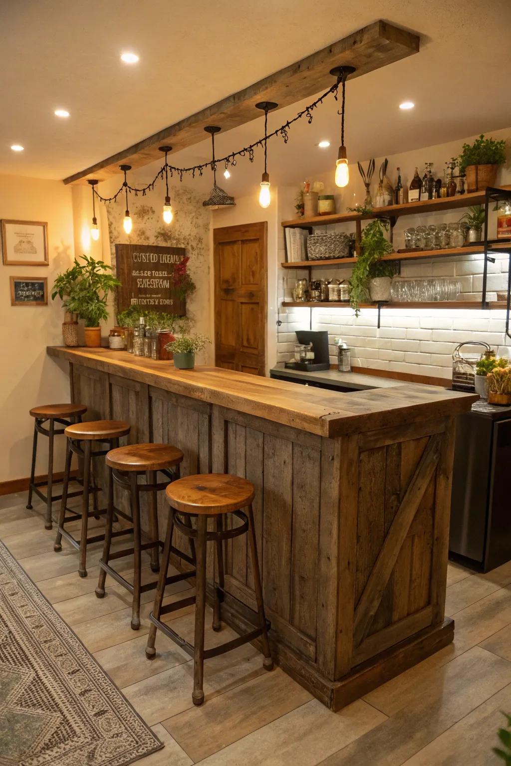 Timber elements contribute a countryside touch to your kitchen bar.